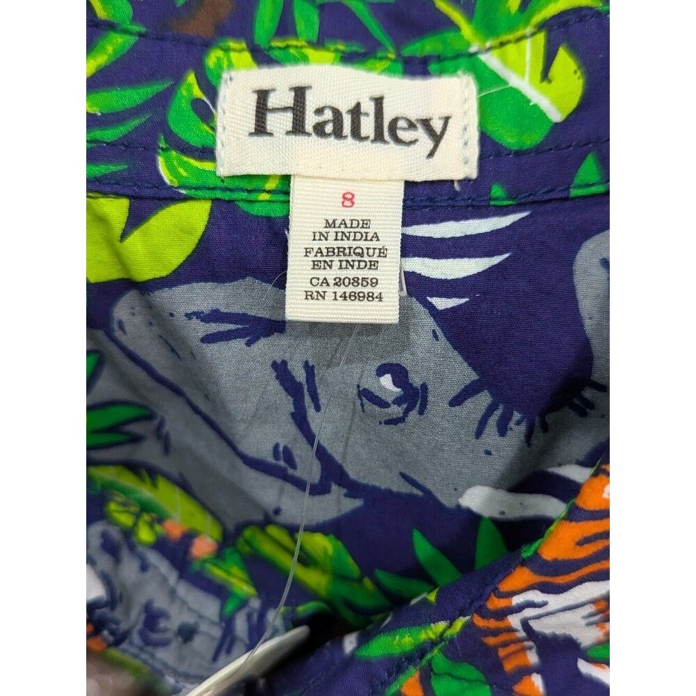 Hatley Kids Green Blue Jungle Hawaiian Shirt Short Sleeves Cotton Boys Size 8 - Picture 4 of 5